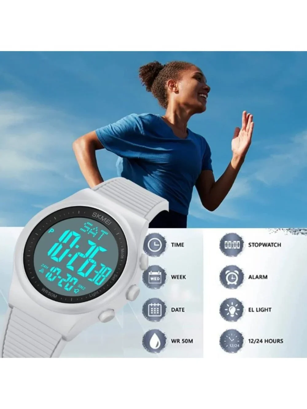 Waterproof Digital Sports Watch for Women & Men - Black Wristwatch with